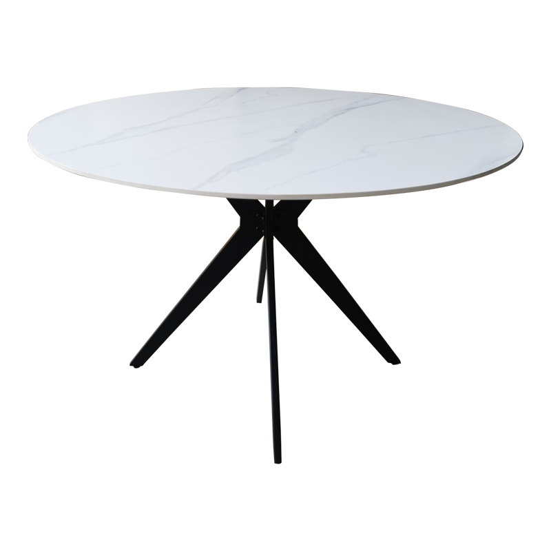 Τραπέζι Orbital pakoworld sintered stone λευκή όψη μαρμάρου με μαύρα μεταλλικά πόδια Φ120x76εκ **