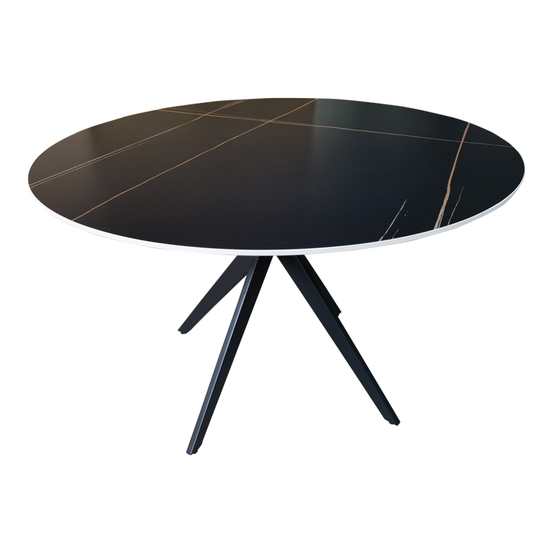 Τραπέζι Orbital pakoworld sintered stone μαύρη όψη μαρμάρου με μαύρα μεταλλικά πόδια Φ120x76εκ **