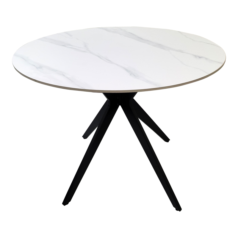 Τραπέζι Orbital pakoworld sintered stone λευκή ματ όψη μαρμάρου με μαύρο μεταλλικό πόδι Φ100x76εκ **