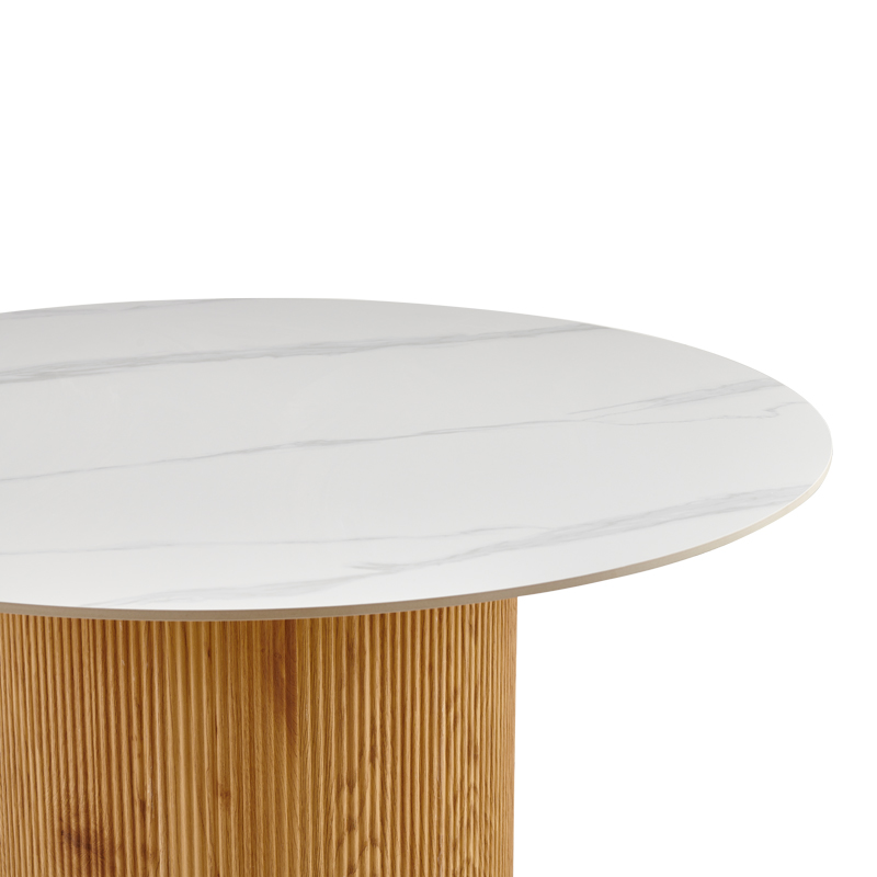 Τραπέζι Sikulu pakoworld oak MDF με κεραμική επιφάνεια σε λευκό μαρμάρου Φ125x77εκ **